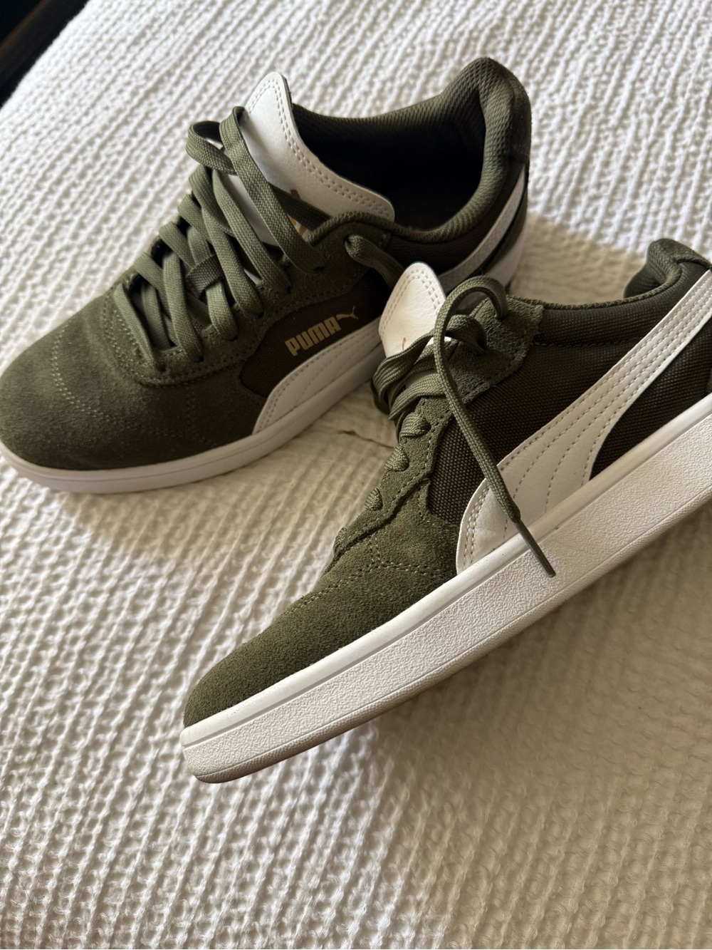 Puma Olive Green and White Low-Top Sneakers